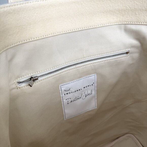 Emotional World Large Vintage Tote Bag Cotton Linen Beige Artsy Unique - Picture 8 of 9